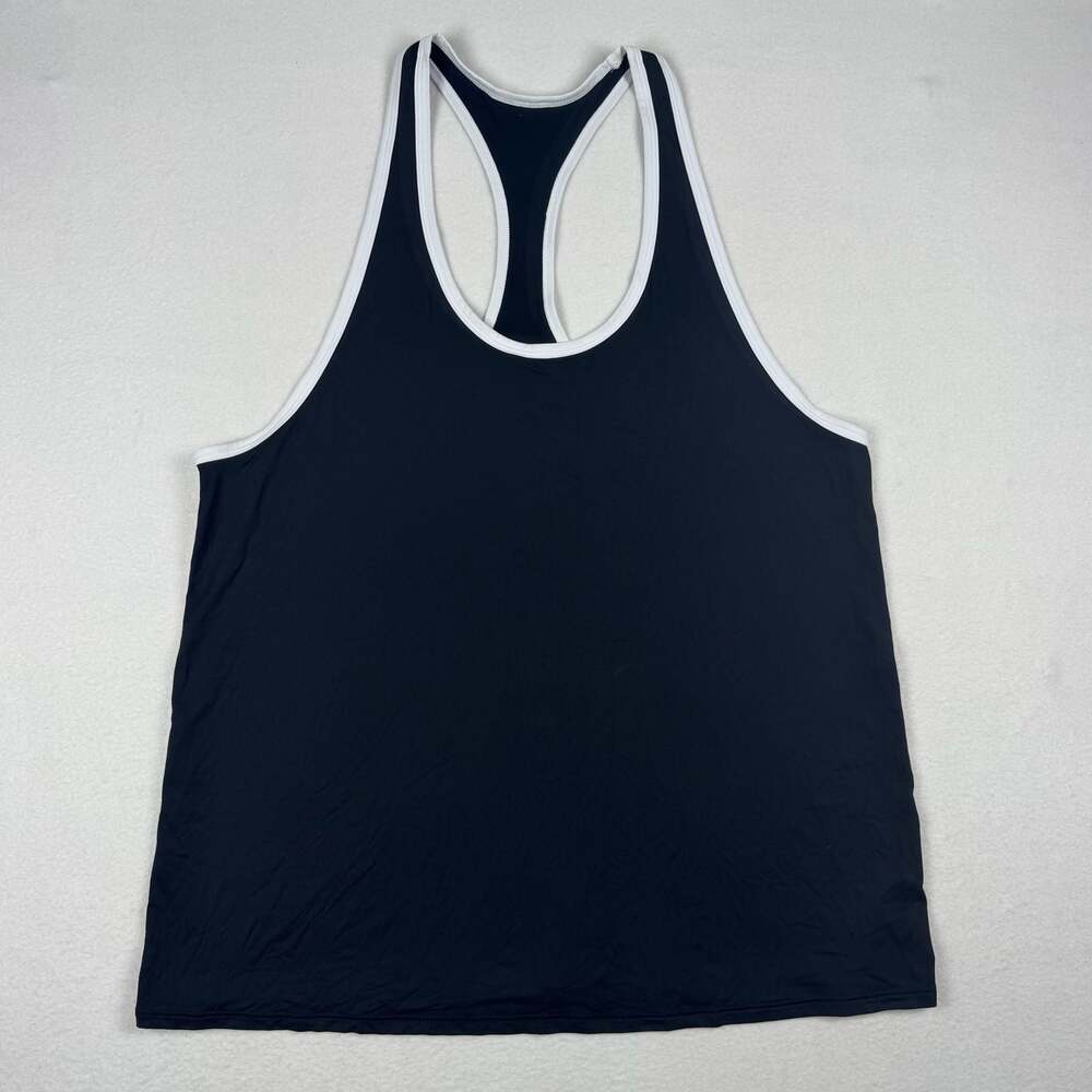 Alo Yoga Black and White Contrast Trim Racerback Tank Top